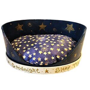 Small Doll or Beanie Baby Bed Handmade and Painted Blue Stars OOAK